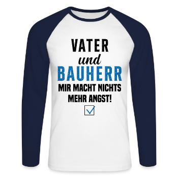 Papa et promoteur Rien ne me fait plus peur - T-shirt baseball manches longues Homme - blanc/marine - Devant - Nik (191cm)