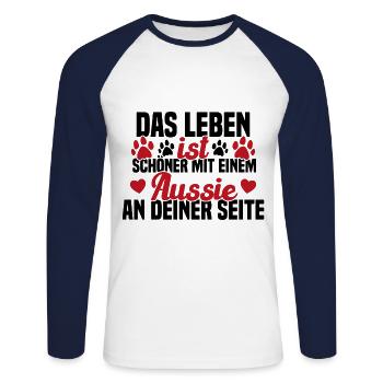 Aussie Chien Drôle de berger australien - T-shirt baseball manches longues Homme - blanc/marine - Devant - Nik (191cm)