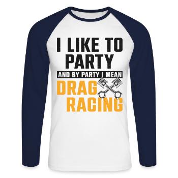 Voiture de course de dragster que j’aime - T-shirt baseball manches longues Homme - blanc/marine - Devant - Nik (191cm)