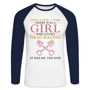 Drag Racing Race Car Girl Once - Unisex Long Sleeve Baseball T-Shirt - white/navy - Front - Nik (191cm)