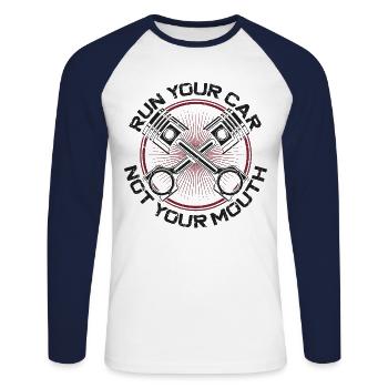 Drag Racing Race Car Vintage Run - Unisex Baseballshirt langarm - Weiß/Navy - Vorne - Nik (191cm)