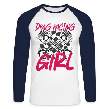 Drag Racing Race Car Girl Vintage - Unisex Long Sleeve Baseball T-Shirt - white/navy - Front - Nik (191cm)