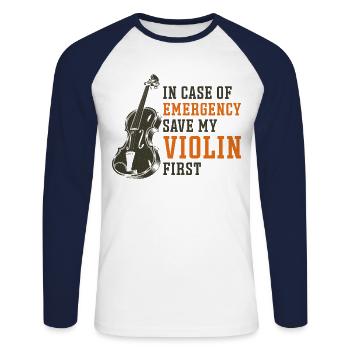 Violoniste en cas de - T-shirt baseball manches longues Homme - blanc/marine - Devant - Nik (191cm)