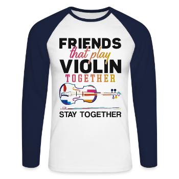 Violon Violoniste Besties Buddies - T-shirt baseball manches longues Homme - blanc/marine - Devant - Nik (191cm)
