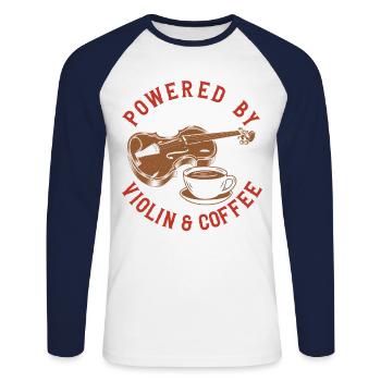 Violin Violinist Coffee Powered By - Unisex Long Sleeve Baseball T-Shirt - white/navy - Front - Nik (191cm)