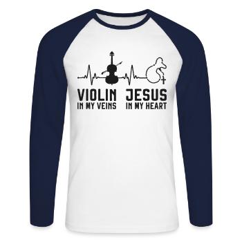 Violoniste Violoniste Jesus Christian - T-shirt baseball manches longues Homme - blanc/marine - Devant - Nik (191cm)