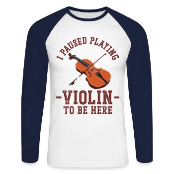 Violoniste J’ai fait une pause pour jouer - T-shirt baseball manches longues Homme - blanc/marine - Devant - Nik (191cm)