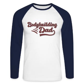 Musculation Papa Cadeau - T-shirt baseball manches longues Homme - blanc/marine - Devant - Nik (191cm)