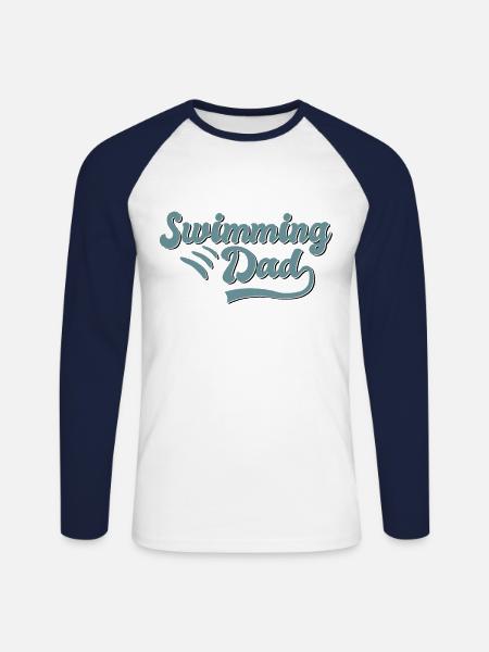 Schwimmen Papa Geschenk - Unisex Baseballshirt langarm - Weiß/Navy
