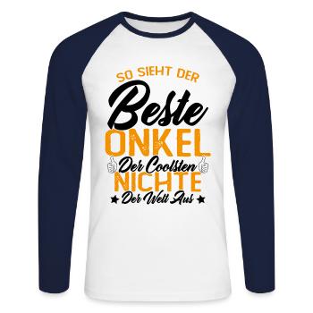 So sieht der beste Onkel der Welt aus - Unisex Baseballshirt langarm - Weiß/Navy - Vorne - Nik (191cm)