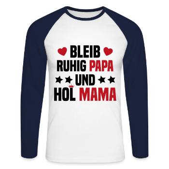 Reste Calme Papa et va chercher Maman Futur Papa - T-shirt baseball manches longues Homme - blanc/marine - Devant - Nik (191cm)