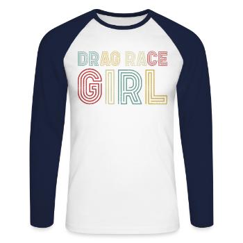 Drag Racing Race Car Girl Retro - Unisex Long Sleeve Baseball T-Shirt - white/navy - Front - Nik (191cm)