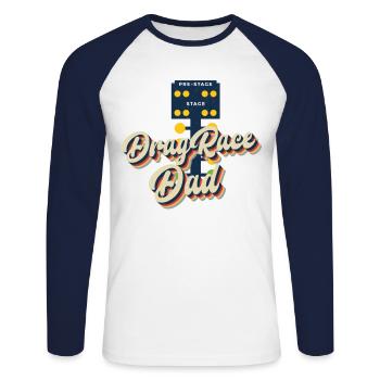 Drag Racing Race Car Dad Retro - Unisex Long Sleeve Baseball T-Shirt - white/navy - Front - Nik (191cm)