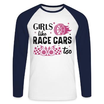 Drag Racing Race Car Girl Girls - T-shirt baseball manches longues Homme - blanc/marine - Devant - Nik (191cm)