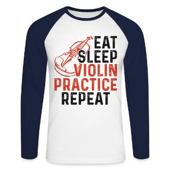 Violin Violinist Eat Sleep Violin - Unisex Baseballshirt langarm - Weiß/Navy - Vorne - Nik (191cm)