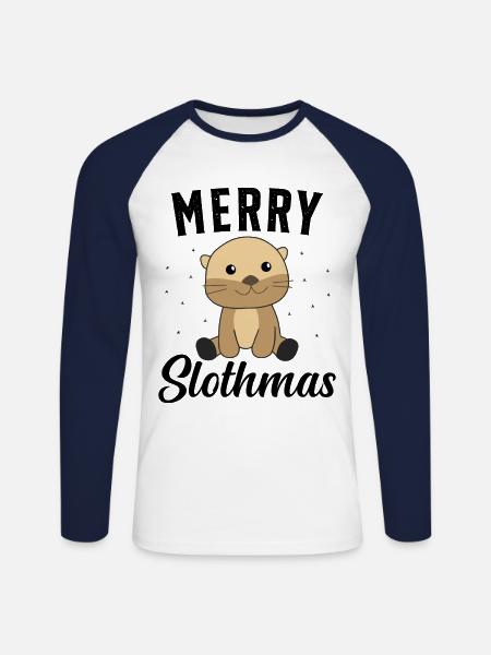 Sloth Christmas Christmas Gift - Unisex Long Sleeve Baseball T-Shirt - white/navy