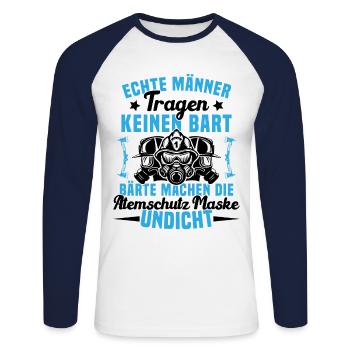 Pompiers protection respiratoire vrais hommes - T-shirt baseball manches longues Homme - blanc/marine - Devant - Nik (191cm)