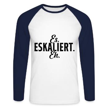 ES Eskaliert Eh - Unisex Baseballshirt langarm - Weiß/Navy - Vorne - Nik (191cm)