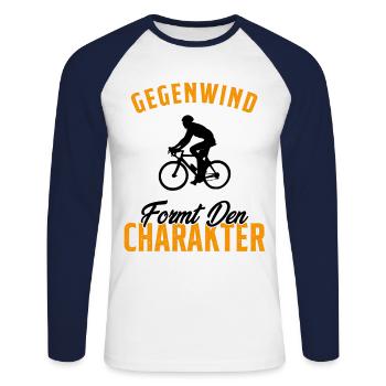 Les vents contraires forgent le caractère - T-shirt baseball manches longues Homme - blanc/marine - Devant - Nik (191cm)