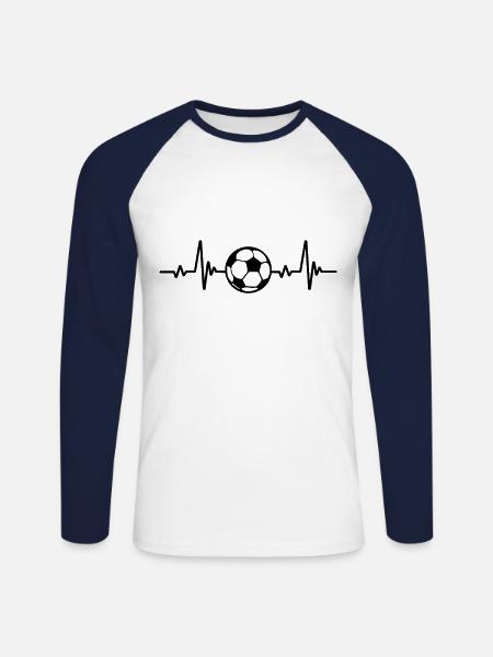 Fußball Herzschlag Heartbeat Geschenk - Unisex Baseballshirt langarm - Weiß/Navy