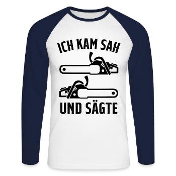 Kettensäge Holzfäller Förster - Unisex Baseballshirt langarm - Weiß/Navy - Vorne - Nik (191cm)