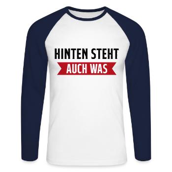 Hinten steht auch was - Unisex Baseballshirt langarm - Weiß/Navy - Vorne - Nik (191cm)