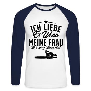 J’adore quand ma femme fait du bûcheron - T-shirt baseball manches longues Homme - blanc/marine - Devant - Nik (191cm)
