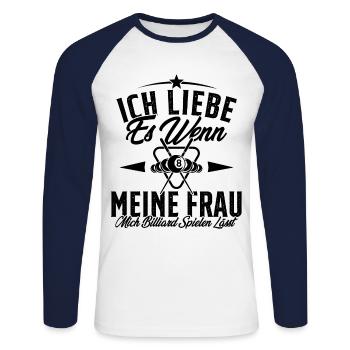 J’adore quand ma femme joue au billard - T-shirt baseball manches longues Homme - blanc/marine - Devant - Nik (191cm)