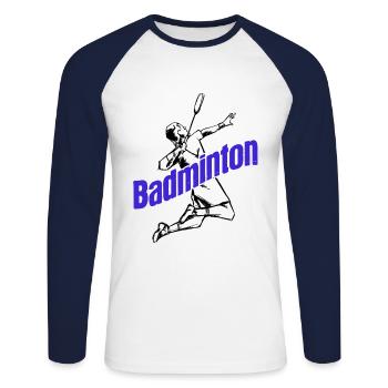 Badminton - Unisex Baseballshirt langarm - Weiß/Navy - Vorne - Nik (191cm)