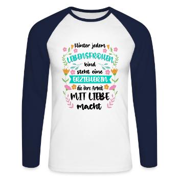 Hinter Jedem Lebensfrohen Kind Steht Eine Erzieher - Unisex Baseballshirt langarm - Weiß/Navy - Vorne - Nik (191cm)