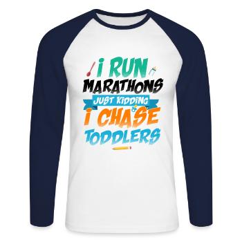 I Run Marathons Just Kidding I Chase Toddlers Baby - Unisex Baseballshirt langarm - Weiß/Navy - Vorne - Nik (191cm)