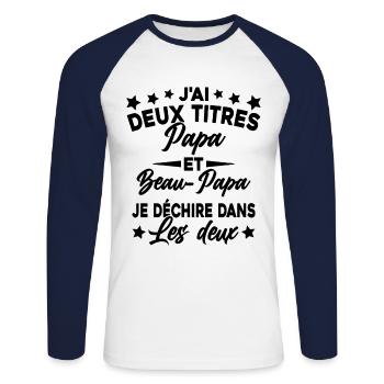J'ai Deux Titres Papa et Beau Papa Cadeau - T-shirt baseball manches longues Homme - blanc/marine - Devant - Nik (191cm)