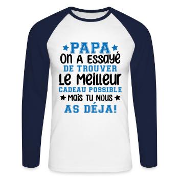 Papa on a essayé de te trouver le meilleur - T-shirt baseball manches longues Homme - blanc/marine - Devant - Nik (191cm)