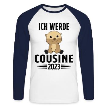 Ich werde Cousin 2023 - T-shirt baseball manches longues Homme - blanc/marine - Devant - Nik (191cm)