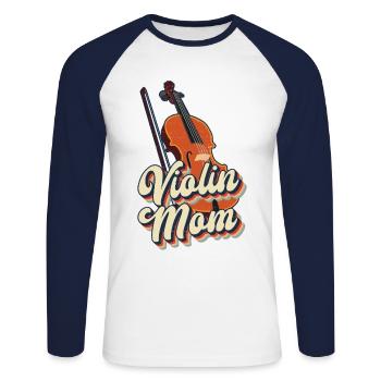 Violon Violoniste Maman Rétro Vintage - T-shirt baseball manches longues Homme - blanc/marine - Devant - Nik (191cm)