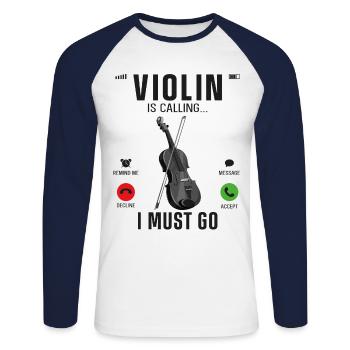Violin Violinist Phone Display - Unisex Long Sleeve Baseball T-Shirt - white/navy - Front - Nik (191cm)