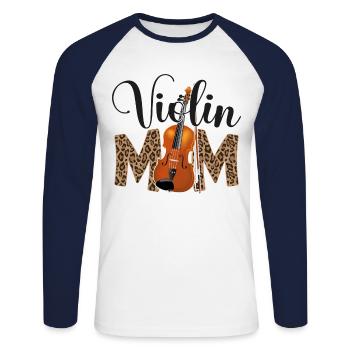 Violon Violoniste Maman Guépard - T-shirt baseball manches longues Homme - blanc/marine - Devant - Nik (191cm)