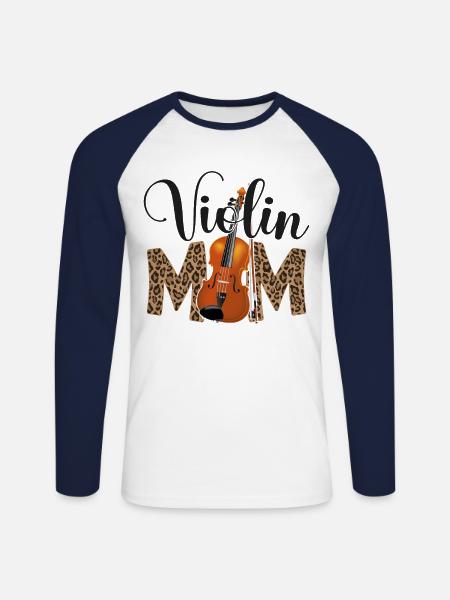 Violon Violoniste Maman Guépard - T-shirt baseball manches longues Homme - blanc/marine