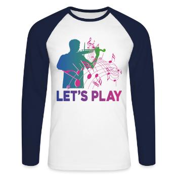 Violon Violoniste Rétro Années 80 90s - T-shirt baseball manches longues Homme - blanc/marine - Devant - Nik (191cm)