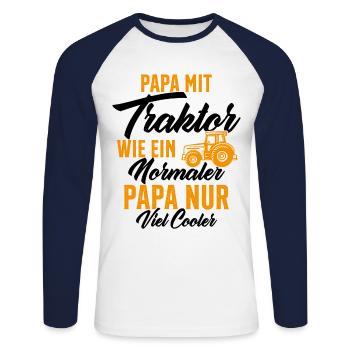 papa nit traktor wie ein normaler - Unisex Baseballshirt langarm - Weiß/Navy - Vorne - Nik (191cm)