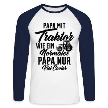 papa nit traktor wie ein normaler - Unisex Baseballshirt langarm - Weiß/Navy - Vorne - Nik (191cm)