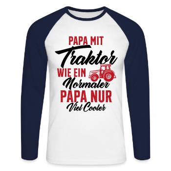 papa nit traktor wie ein normaler - Unisex Baseballshirt langarm - Weiß/Navy - Vorne - Nik (191cm)