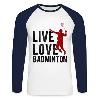 Badminton - Unisex Baseballshirt langarm - Weiß/Navy - Vorne - Nik (191cm)