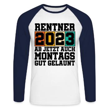Rentner 2023 Ab Jetzt Auch Montags Gut Gelaunt Ren - Unisex Baseballshirt langarm - Weiß/Navy - Vorne - Nik (191cm)