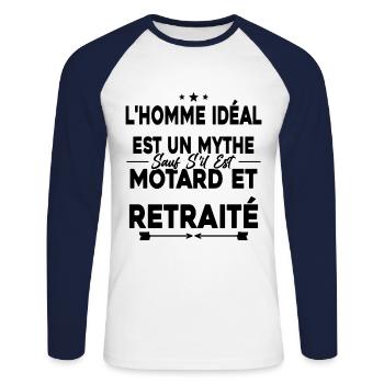 Retired Biker Retired Motorcycle Gift - Unisex Long Sleeve Baseball T-Shirt - white/navy - Front - Nik (191cm)