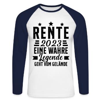 La légende prend sa retraite Cadeau retraité 2023 - T-shirt baseball manches longues Homme - blanc/marine - Devant - Nik (191cm)
