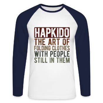 Koreanischer Kampfsport Hapkido - Unisex Baseballshirt langarm - Weiß/Navy - Vorne - Nik (191cm)