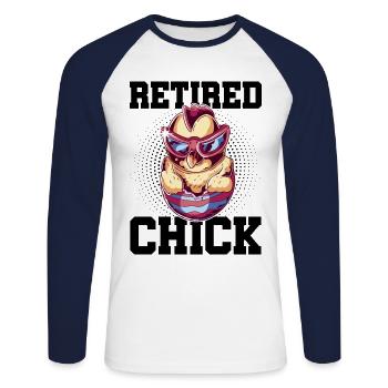 Retired Chick Graphic Retirement Retired Retiree P - Unisex Baseballshirt langarm - Weiß/Navy - Vorne - Nik (191cm)
