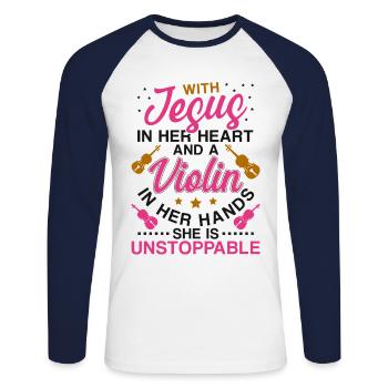 Violoniste Violoniste Jesus Faith - T-shirt baseball manches longues Homme - blanc/marine - Devant - Nik (191cm)