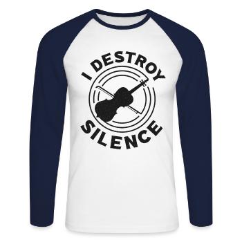 Violoniste de violon I Destroy Silence - T-shirt baseball manches longues Homme - blanc/marine - Devant - Nik (191cm)